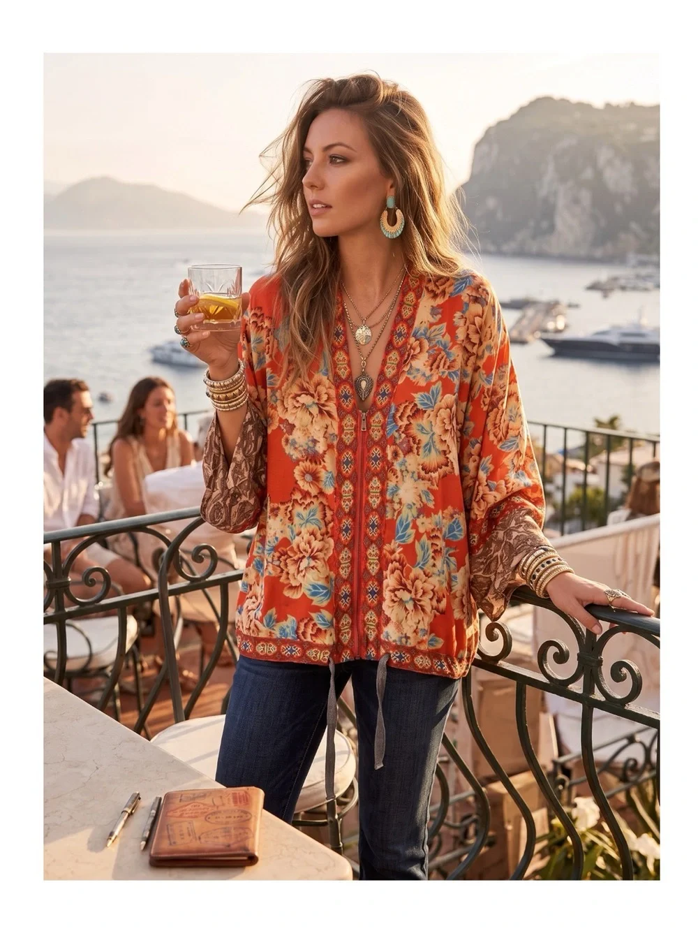 Free People ✿ Wildflower Cinch Kimono Jacket ✿ Tangerine Floral Print ✿ XS S ✿